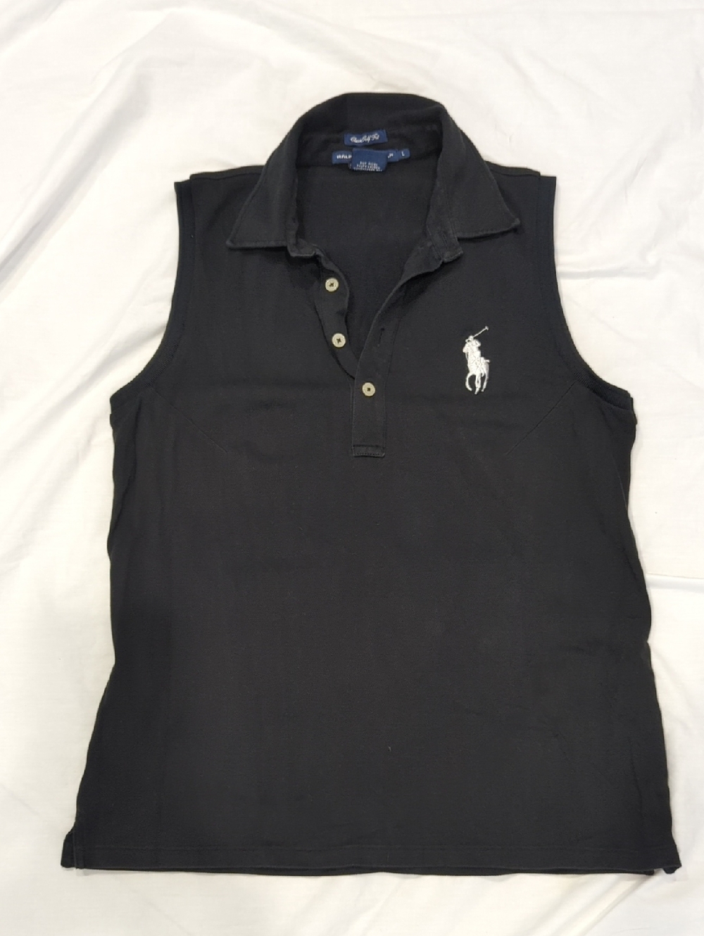 Ralph Lauren Black Sleeveless Polo with Big White Pony Logo Size Large